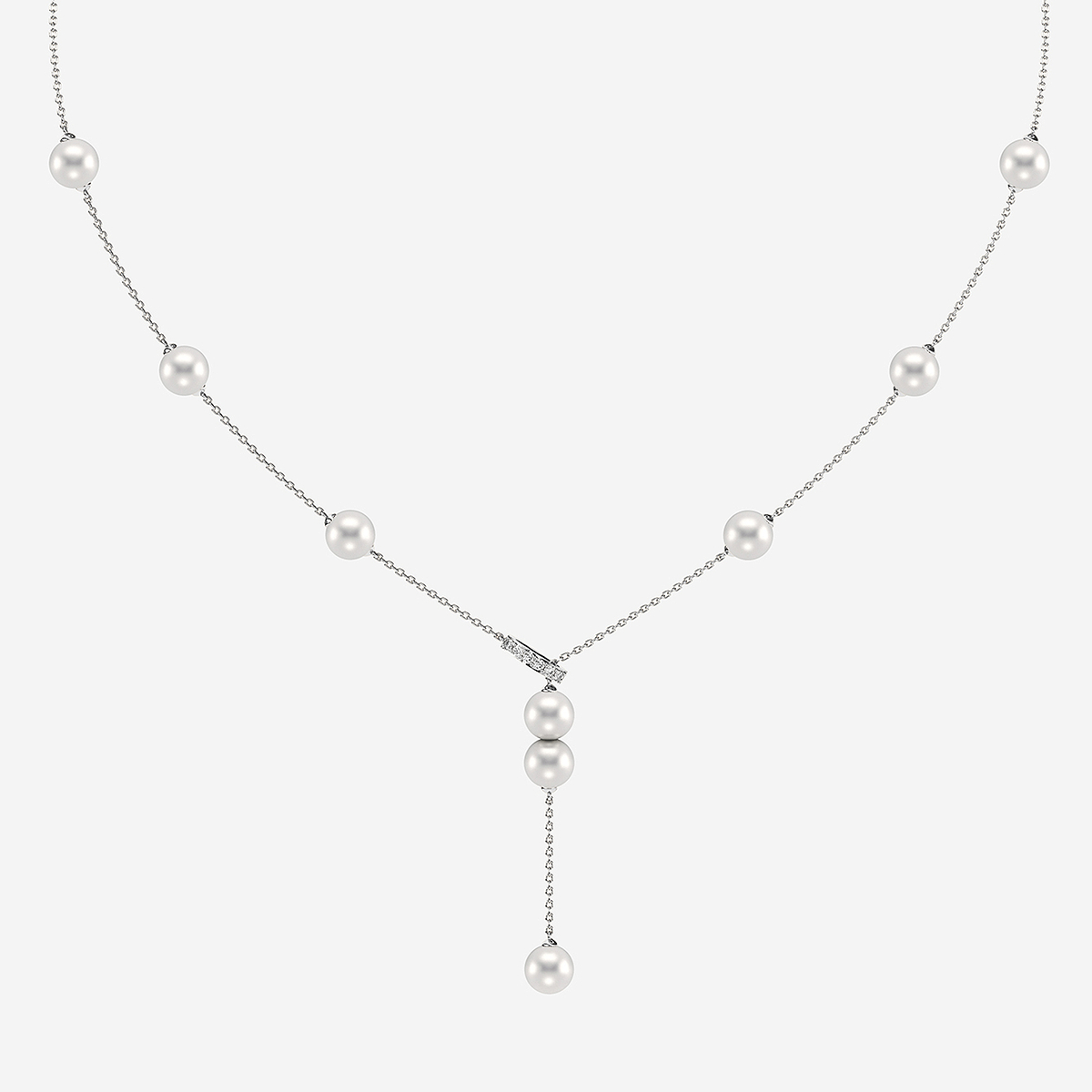 6.5 - 7.0 mm Cultured Freshwater Pearl and 1/8 ctw Lab Grown Diamond Lariat Necklace